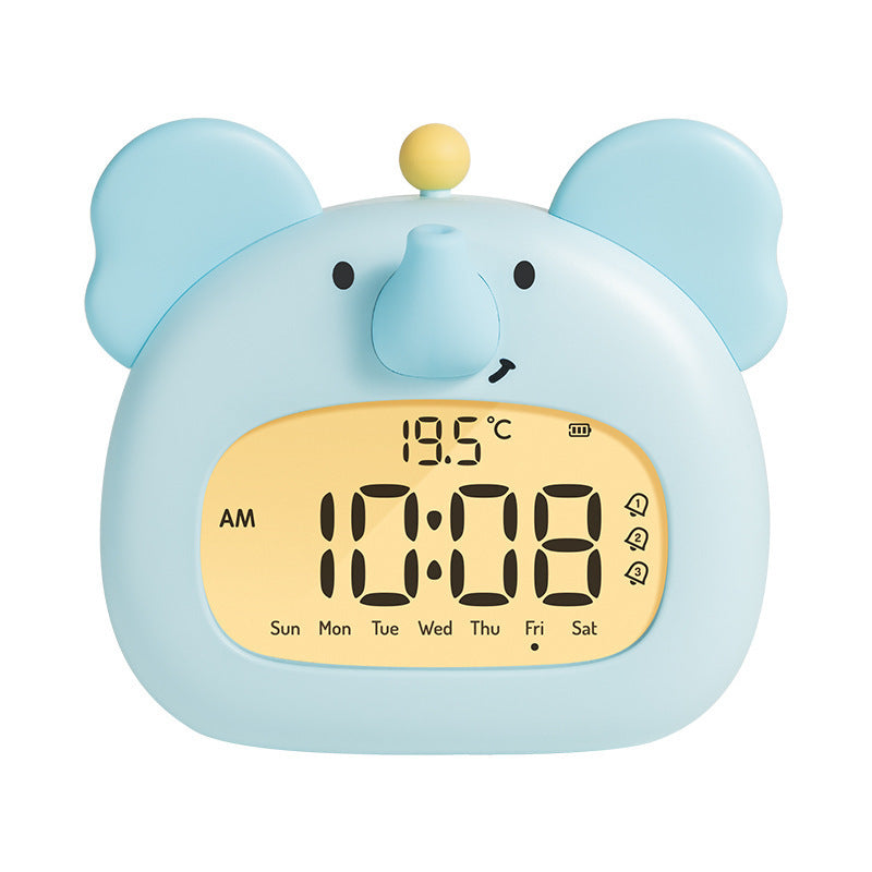 Cute Animal Digital Alarm Clock with Night Light, Temperature & Countdown Timer(Blue elephant)